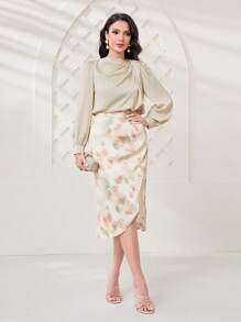 Modelyn 素色垂領燈籠袖襯衫 - 杏色 - 查看 6