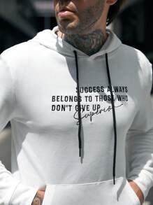 Manfinity Homme Nam Thêu Khẩu hiệu Túi kangaroo Dây rút Áo Hoodie & Quần Short - trắng - Xem 5