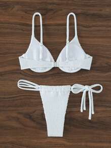 Plain Underwire Tie Side Bikini Set For Summer Beach - White - View 2