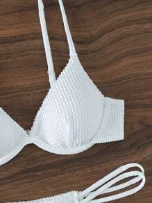 Plain Underwire Tie Side Bikini Set For Summer Beach - White - View 6