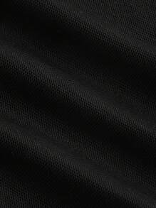 SHEIN MOD 素色3D貼花細節不對稱領短款上衣 - 黑色 - 查看 5