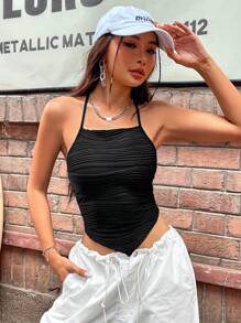 SHEIN Unity Solid Hanky Hem Cami Top - Black - View 1