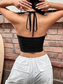 SHEIN Unity Solid Hanky Hem Cami Top - Black - View 2