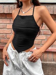 SHEIN Unity Solid Hanky Hem Cami Top - Black - View 5