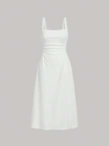 SHEIN MOD Chất rắn Xù Váy Dây - trắng - Xem 1