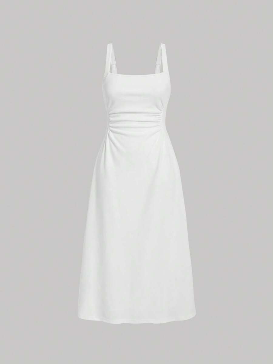 SHEIN MOD Chất rắn Xù Váy Dây - trắng - Xem 1