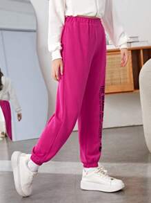 SHEIN Tween Girl Slogan Graphic Patch Detail Sweatpants