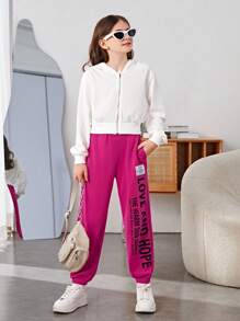 SHEIN Tween Girl Slogan Graphic Patch Detail Sweatpants