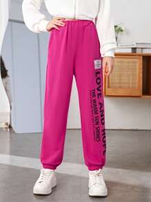 SHEIN Tween Girl Slogan Graphic Patch Detail Sweatpants