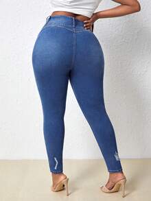 SHEIN SXY Hơn Cao eo Quần jean rách - Rửa trung bình - Xem 2