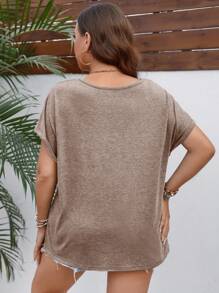 EMERY ROSE Camisetas de Tallas grandes Botón delantero Liso Casual