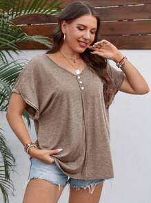 EMERY ROSE Camisetas de Tallas grandes Botón delantero Liso Casual