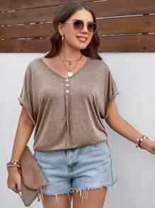 EMERY ROSE Camisetas de Tallas grandes Botón delantero Liso Casual
