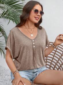 EMERY ROSE Camisetas de Tallas grandes Botón delantero Liso Casual