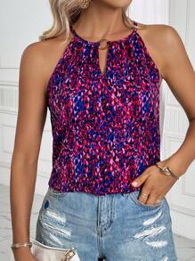 SHEIN LUNE Allover Print Keyhole Neckline Halter Top - Multicolor - View 5