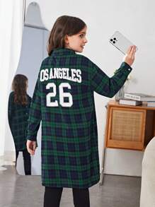 SHEIN 女大童字母&格紋印花落肩袖襯衫 - 彩色 - 查看 1