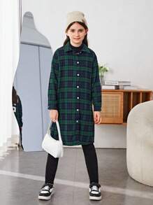 SHEIN 女大童字母&格紋印花落肩袖襯衫 - 彩色 - 查看 3