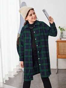 SHEIN 女大童字母&格紋印花落肩袖襯衫 - 彩色 - 查看 4