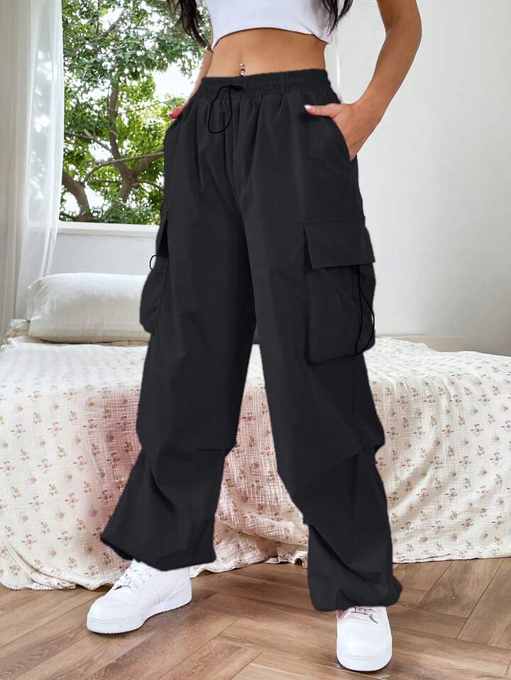 SHEIN EZwear Flap Pocket Side Drawstring Waist Pants | SHEIN USA