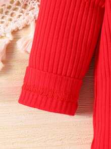 Baby Girl Ruffle Trim Bodysuit And Layered Skirt Shorts With Bowknot And Headband Set, Soft Comfortable Sweet Style - Multicolor - View 4