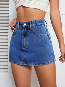 高腰牛仔裙褲