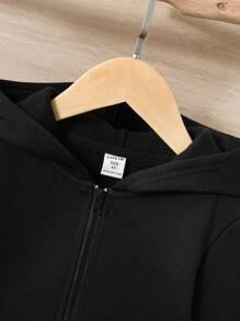 SHEIN 小男孩万圣节字母和翅膀印花拉链卫衣 - 黑色 - 查看 4