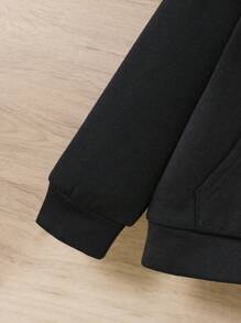 SHEIN 小男孩万圣节字母和翅膀印花拉链卫衣 - 黑色 - 查看 6