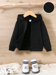 SHEIN 小男孩万圣节字母和翅膀印花拉链卫衣 - 黑色 - 查看 3