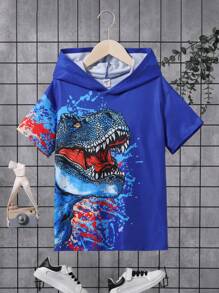 SHEIN Áo thun tay ngắn có mũ trùm đầu in họa tiết đồ họa thoải mái cho bé trai - Nhiều màu - Xem 1