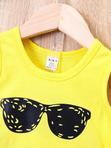 SHEIN Baby Boy Cartoon Graphic Tank Top & Letter Graphic Shorts
