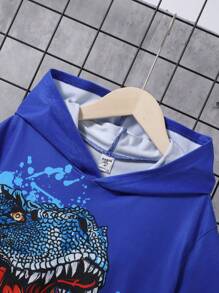 SHEIN Áo thun tay ngắn có mũ trùm đầu in họa tiết đồ họa thoải mái cho bé trai - Nhiều màu - Xem 3