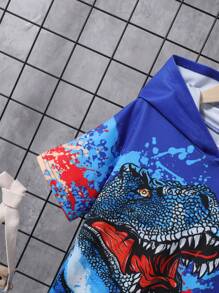 SHEIN Áo thun tay ngắn có mũ trùm đầu in họa tiết đồ họa thoải mái cho bé trai - Nhiều màu - Xem 4