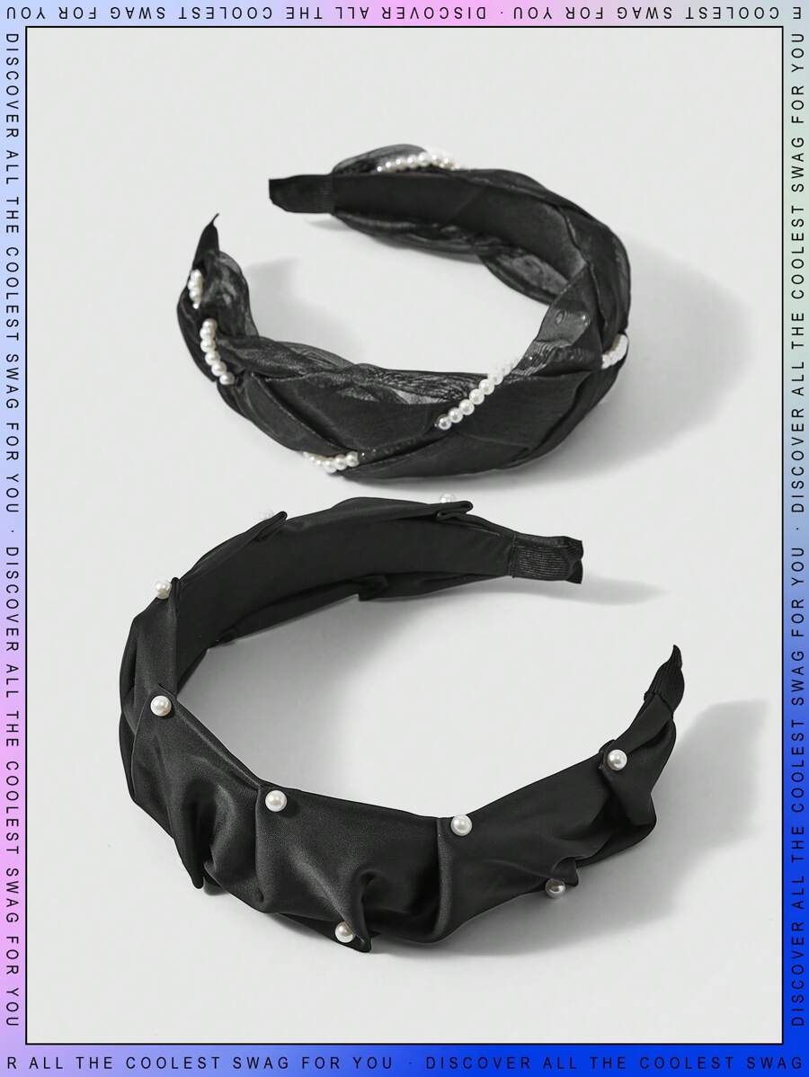 2pcs Girls Faux Pearl Decor Headband For Daily Life