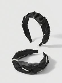 2pcs Girls Faux Pearl Decor Headband For Daily Life