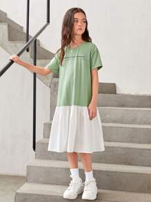 SHEIN Tween Girl Cartoon Graphic Contrast Ruffle Hem Smock Dress - Multicolor - View 8