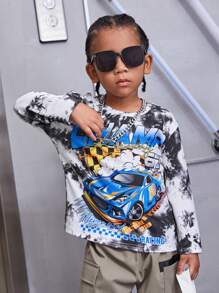 SHEIN Young Boy Car & Letter Graphic Tie Dye Tee - Multicolor - View 1