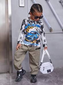 SHEIN Young Boy Car & Letter Graphic Tie Dye Tee - Multicolor - View 2