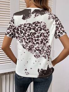 SHEIN LUNE Hoa Hướng dương & Đồ họa Chữ cái Áo thun - màu nâu - Xem 2