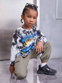 SHEIN Young Boy Car & Letter Graphic Tie Dye Tee - Multicolor - View 5