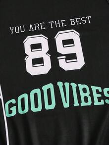 SHEIN Coolane 大碼標語圖案撞色滾邊彈力緊身連體短褲 - 黑色 - 查看 3