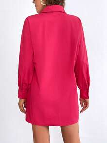 SHEIN Essnce 素色直筒洋裝不附腰帶 - 玫紅色 - 查看 4