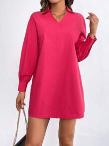 SHEIN Essnce 素色直筒洋裝不附腰帶 - 玫紅色 - 查看 6