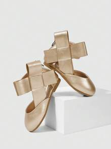 Cô gái nơ trang trí kim loại không trượt lại dép có dây kéo cho ngoài trời - Vàng - Xem 11