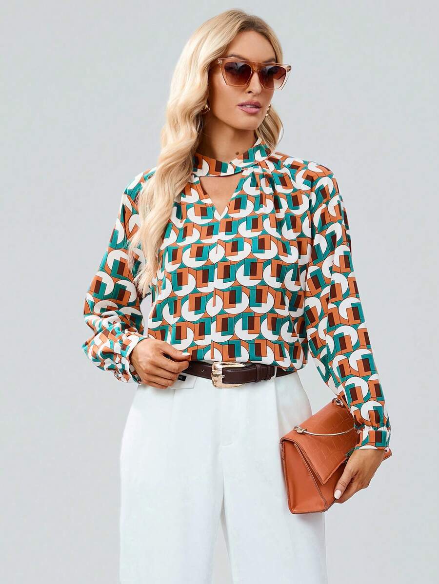 SHEIN Clasi In Toàn bộ Đường viền lỗ khóa Áo sơ mi - Nhiều màu - Xem 1