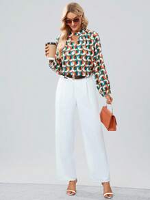 SHEIN Clasi In Toàn bộ Đường viền lỗ khóa Áo sơ mi - Nhiều màu - Xem 3