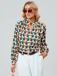 SHEIN Clasi In Toàn bộ Đường viền lỗ khóa Áo sơ mi - Nhiều màu - Xem 5