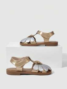 女孩蝴蝶裝飾防滑金屬質感踝帶平底涼鞋適用於戶外 - 彩色 - 查看 6