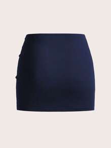 SHEIN ICON 素色褶邊開衩短裙