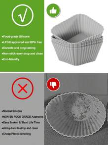 SHEIN Basic living 6pcs Square Silicone Cupcake Muffin Baking Cups Liners Reusable Non-Stick Cake Molds Sets - Grey - View 4