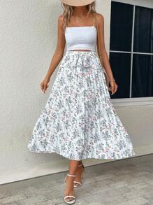 SHEIN VCAY 碎花百褶半身裙 - 白色 - 查看 4